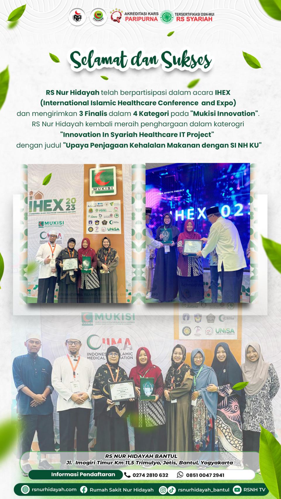 UCAPAN MUKISI JPG : RS Nur Hidayah Meraih Penghargaan Dalam Mukisi Innovation Dalam Acara IHEX